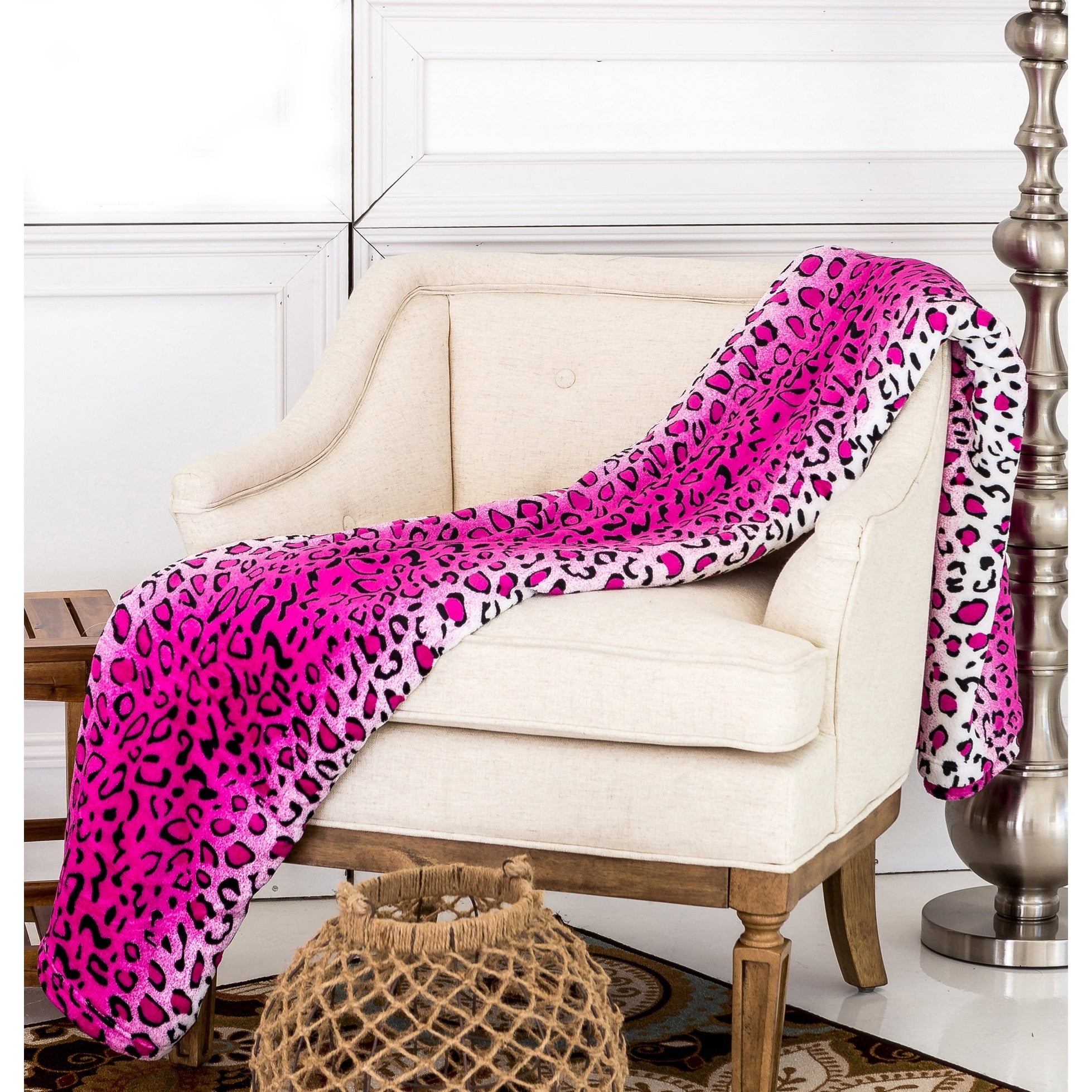 Super Soft Micro Plush Flannel Bed Leopard Skin Print Blanket Pink