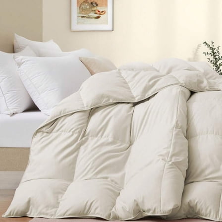 Super Soft Oversized Goose Down Fiber Comforter - All-Season Silent Duvet, King/Queen Size, Pink/Cream/Blue Bedding