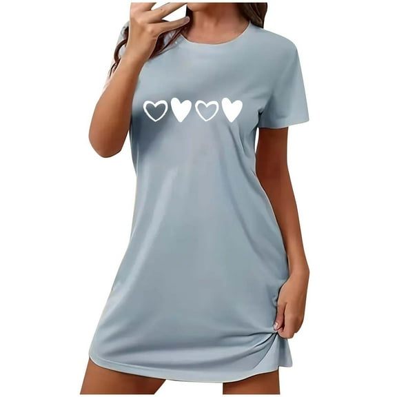 Super Soft Pajamas for Women Women's Printed Nightgowns Short Sleeve Sleepshirts Sleepwear Casual Print Pajama Dress Soft Comfy Sleep Dress Classic Nightdress Gowns Dark Gray XXL
