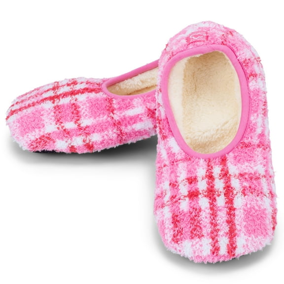 Super Soft Pink Plaid Medium (7.5-9) Slip Resistant Women's Slippers