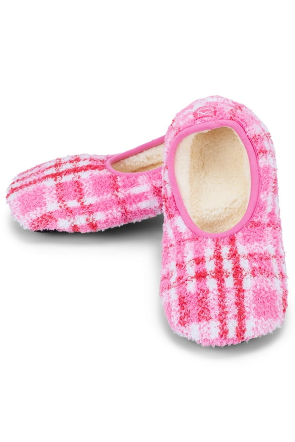 Super Soft Pink Plaid Medium (7.5-9) Slip Resistant Women's Slippers