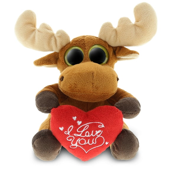 Super Soft Plush Dollibu Brown Moose Big Eye I Love You Valentines Plush