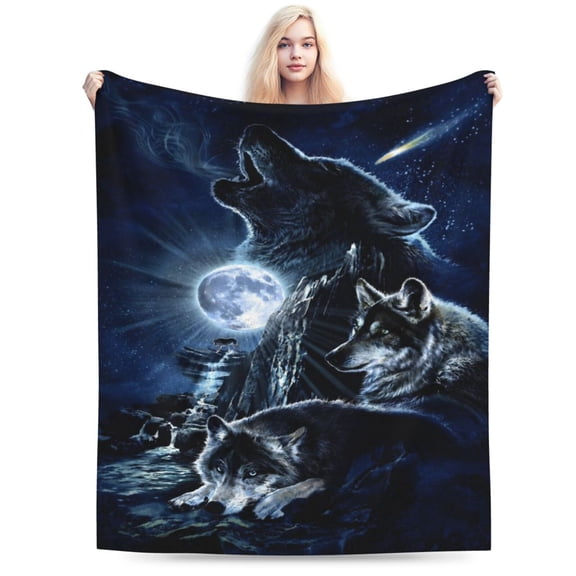 Super Soft Plush Fleece Throw Blanket Wolves Howling at the Moon 50x40