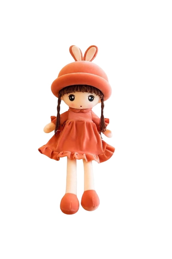 Super Soft Plush Princess Doll with Cute Embroidered Face Golden Brown Hair and Rabbit Ear Hat, 70Cm Large Size Ideal for Hugging Sleeping and Carrying When Traveling, Perfect