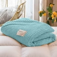 thumbnail image 1 of Super Soft Queen Blanket Blue Premium Silky Flannel Fleece 3D Ribbed Jacquard Lightweight Bed Blanket All Season Use (Blue Ribbed, Queen(71"x79")), 1 of 6
