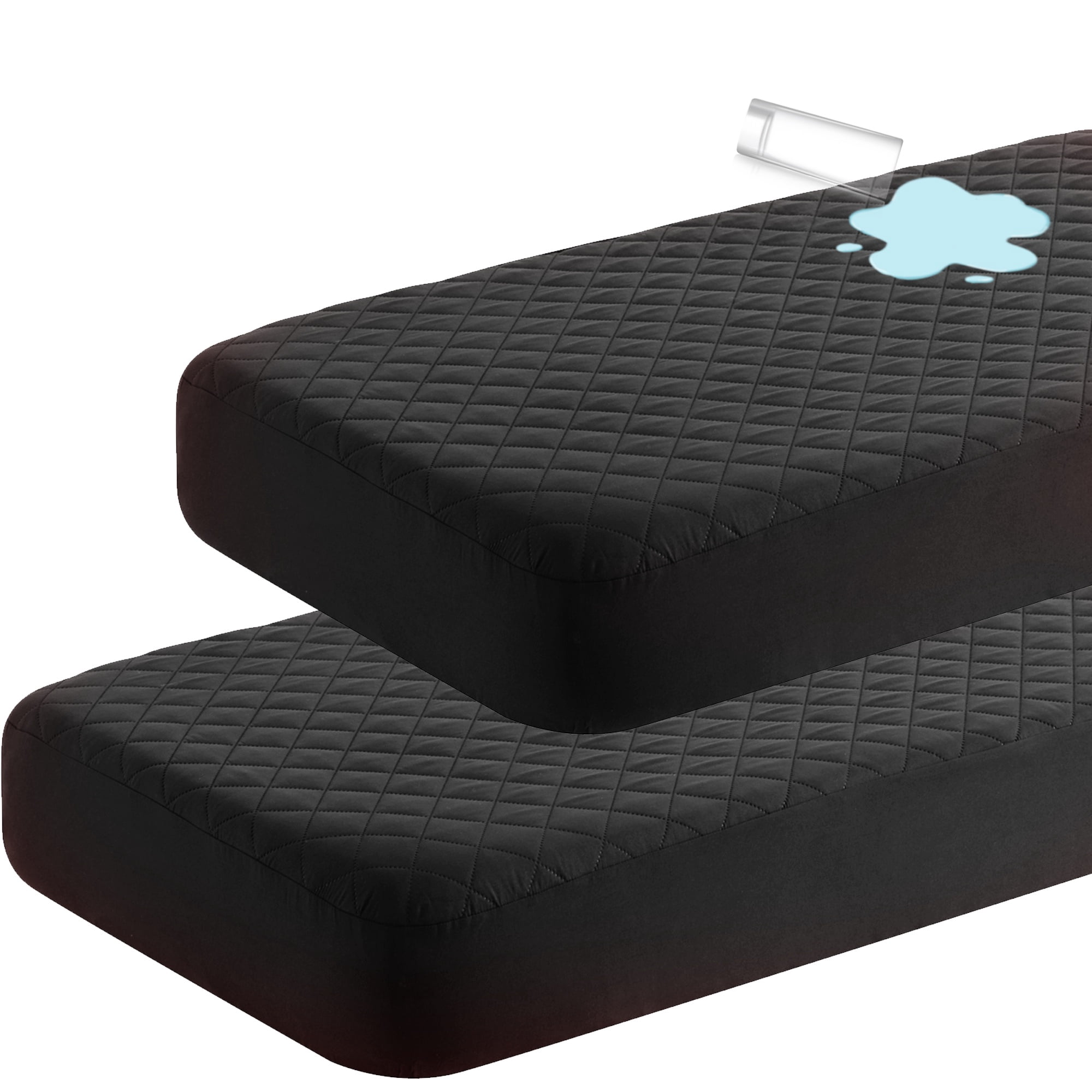 Super Soft and Quilted Toddler Waterproof Fitted Sheets Set of 2, Machine Washable Crib Mattress Protectors with Deep Pocket, Toddler-Mini, 24 x 38 Inches, Black