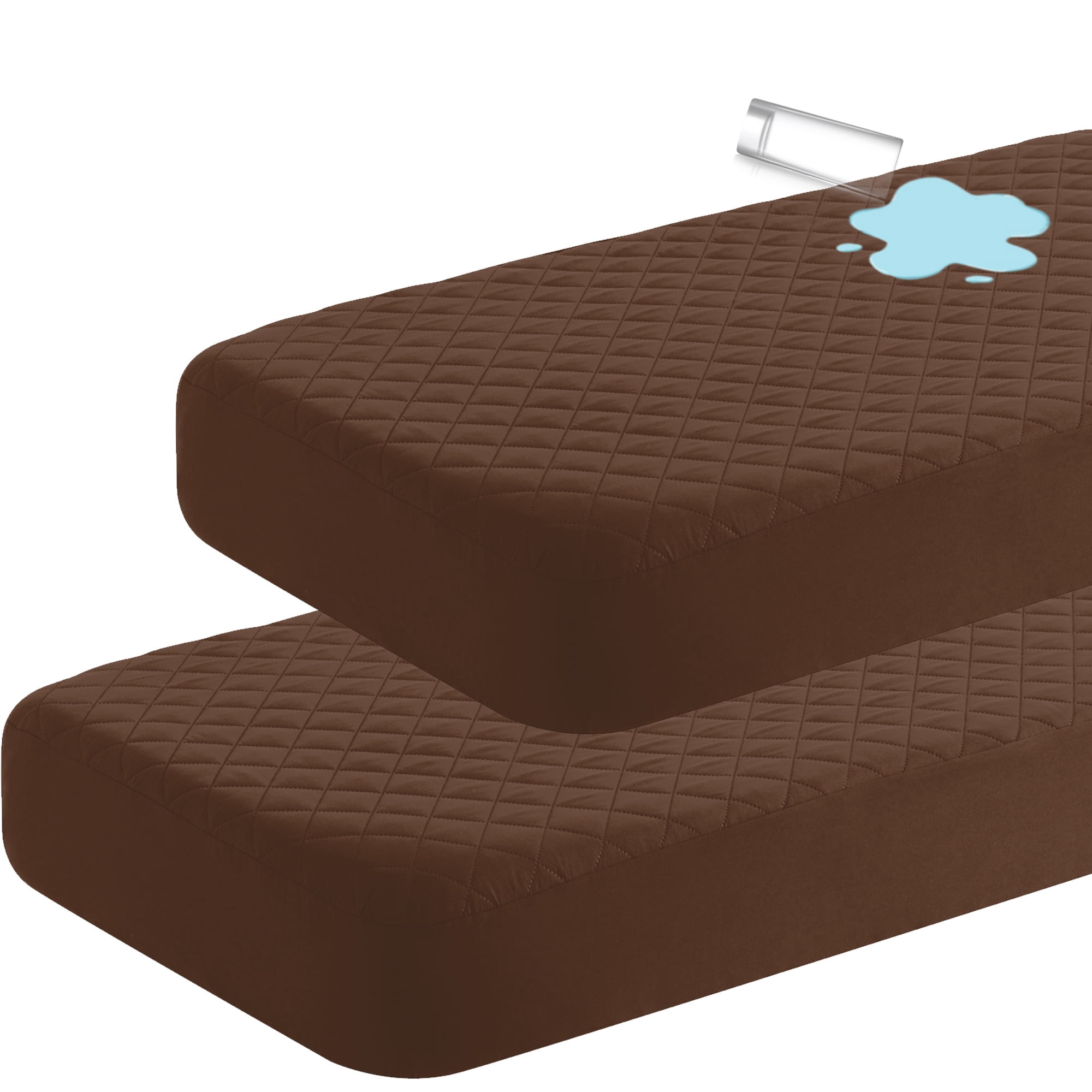 Super Soft and Quilted Toddler Waterproof Fitted Sheets Set of 2, Machine Washable Crib Mattress Protectors with Deep Pocket, Toddler-Mini, 24 x 38 Inches, Coffee