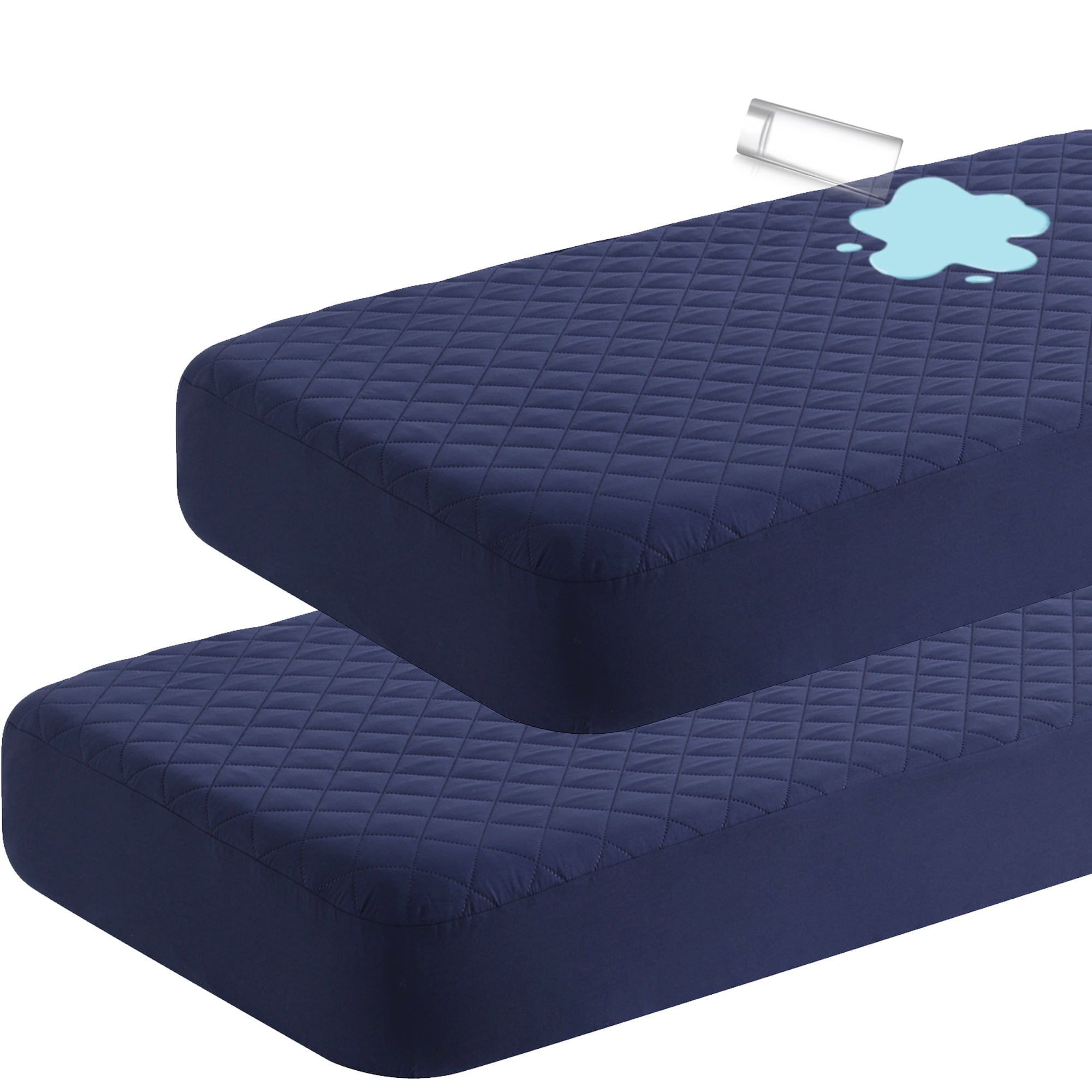 Super Soft and Quilted Toddler Waterproof Fitted Sheets Set of 2, Machine Washable Crib Mattress Protectors with Deep Pocket, Toddler-Mini, 24 x 38 Inches, Navy Blue
