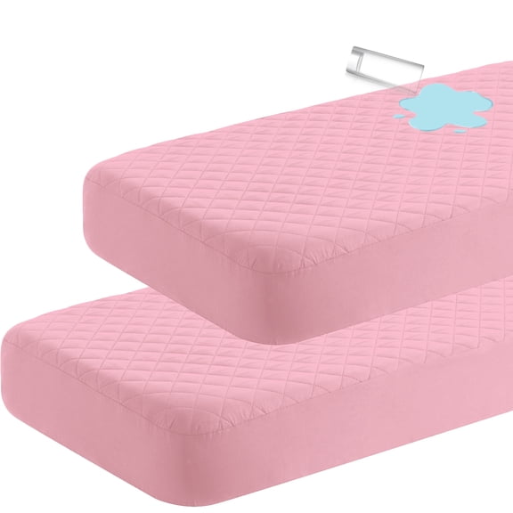 Super Soft and Quilted Toddler Waterproof Fitted Sheets Set of 2, Machine Washable Crib Mattress Protectors with Deep Pocket, Toddler-Mini, 24 x 38 Inches, Pink