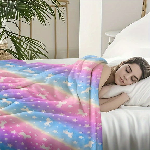 Super Soft Rainbow Cloud Pattern Flannel Blanket - Suitable for All Seasons, Perfect Gift for Friends and Siblings, Can be Used on Sofa, Bed, Traveling, Camping and in Car