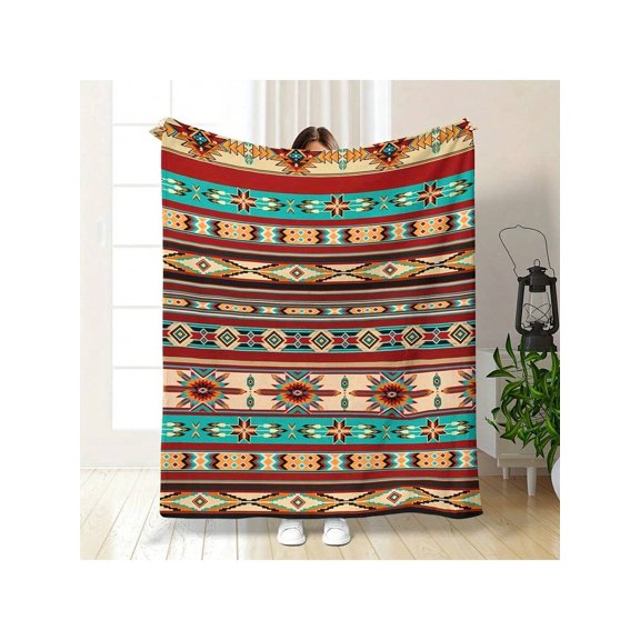 Super Soft Reversible King Size Throw Blanket - Southwestern Plush Flannel All-Season Couch Bed Sofa Blanket, Washable Lightweight Warm Gift for Home Office Camping Travel