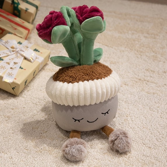 Super Soft Rose Succulent Plush Toy Potted Plants, Adorable Stuffed Dolls for Room Decor, Ideal Birthday Gifts for Children Boys, Girls, and the Entire Family