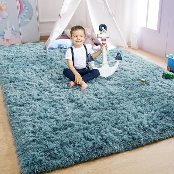 Softlife Super Soft Rug For Living Room Fluffy Rugs For Dorm Room Cute Plush carpet For Bedroom,3'x 5',Dusty Blue