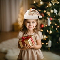 Super Soft Santa Hat - Gold Star Accent Holiday Party Accessory Winter clothes Gift Family Matching Christmas Photo Prop(Beige)