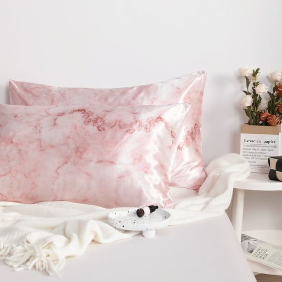 Super Soft Satin Pillowcase Set of 2, Hair-friendly Satin Pillow Case with Envelope Closure, Standard Size, 20 x 26 inches, Red Marbling