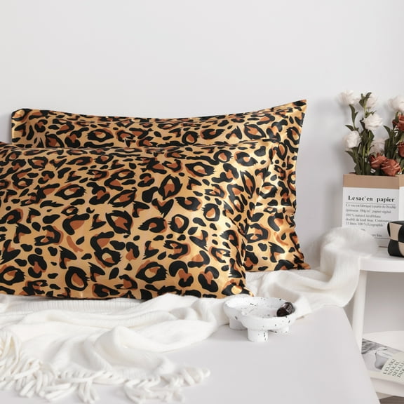 Super Soft Satin Pillowcase Set of 2, Hair-friendly Satin Pillow Case with Envelope Closure, Standard Size, 20 x 26 inches, Yellow Leopard
