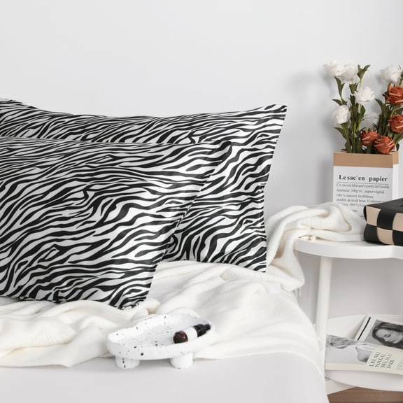 Super Soft Satin Pillowcase Set of 2, Hair-friendly Satin Pillow Case with Envelope Closure, Standard Size, 20 x 26 inches, Zebra