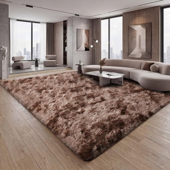 Super Soft Shaggy Area Rugs Fluffy Carpets, Indoor Area Rugs for Living Room Bedroom Kids, College Students Home Decor, Rectangular Fuzzy Rug, 8x10 Feet, Tie-Dye Coffee