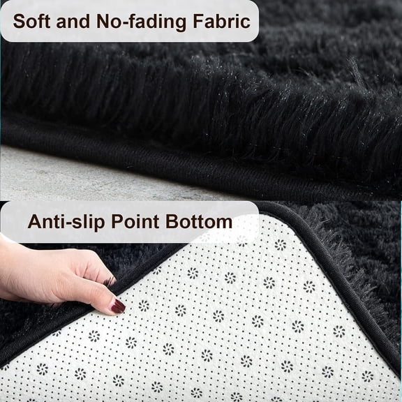 Super Soft Shaggy Rugs Fluffy Carpets, 6x9 Feet, Indoor Modern Plush Area Rugs for Living, Bed Room Kids Room Nursery Home Decor, Upgrade Anti-Skid Durable Rectangular Fuzzy Rug, Black