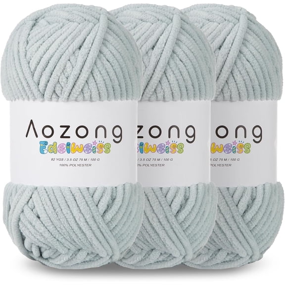 Super Soft and No Shedding Chunky Chenille Yarn for Crocheting and Knitting -Easy to Crochet with-Super Bulky #6, 3Pack of 3.5oz/82yds -Chunky Plush Yarn for Hand Craft Blanket Amigurumi Light Grey