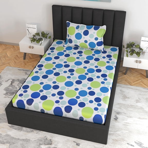 Super Soft Single Fitted Bedsheet With 1 Pillow Cover | 57 X 78 + 6 Inches, Blue & White - Perfect For Use In Bedrooms, Guest Rooms, Dormitories