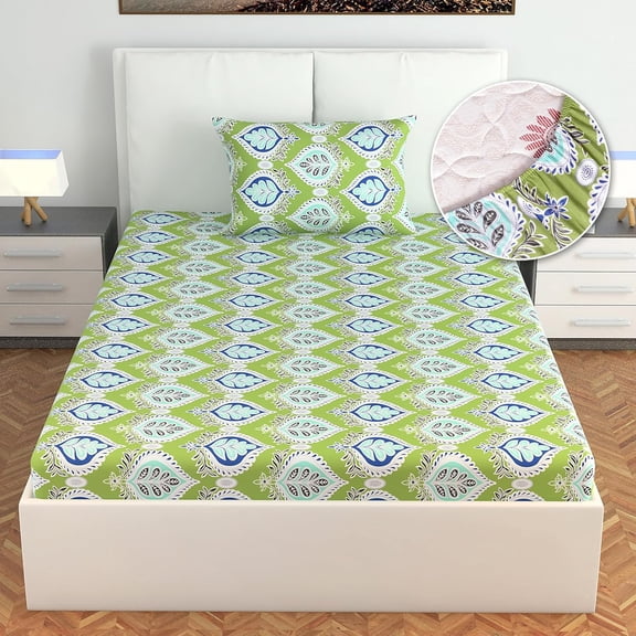 Super Soft Single Fitted Bedsheet With 1 Pillow Cover | 57 X 78 + 6 Inches, Light Green - Perfect For Use In Bedrooms, Guest Rooms, Dormitories