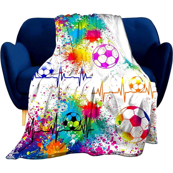 Super Soft Soccer Blanket Lightweight Cozy 3D Printed Flannel Baseball Basketball Throw Blankets for Sport Fans Kids Adults Gifts 80"x60"