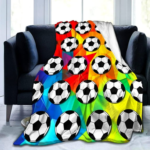 Super Soft Soccer Blanket Throw Soccer Ball Blankets Lightweight Flannel Warm Cozy Football Blanket Gifts for Sport Fans Kids Adults 60"X50"