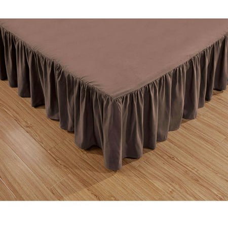 Super Soft Solid Bed Skirt King Size Luxury Brushed Microfiber 14" Brown Gathered Dust Ruffle
