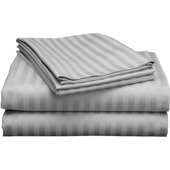 Super Soft Split Bedsheet Set 5 Piece- 1 Flat Sheet, 2 Fitted Sheet & 2 Pillowcases, 600TC, 15" Deep Pocket for Adjustable Beds, 100% Egyptian Cotton-Light Gray Stripe, Split King Size