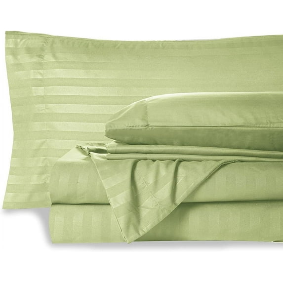 Top Split Cal-King 36" x 84" Bed Sheet Set for Adjustable Bed- 100% Cotton 22" Deep Pocket Top Split 5 PC Sheet Set- 400 Thread Count, Hotel Luxury Soft Sheets (Sage Stripe)