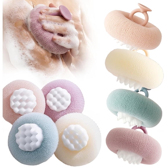 Super Soft Sunflower Suction Bath Ball, 2 in 1 Sunflower Bath Ball Exfoliating Bath Sponge Cleaning Brush (Pink+Blue-Green+Beige+Purple)