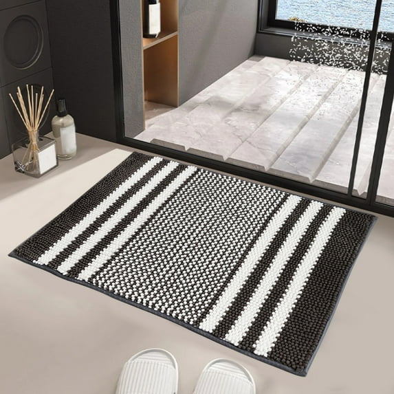 Super Soft Thick Chenille Bath Mat, Non Slip Absorbent Machine Washable Bathroom Rug for Floor Safety and Quick Dry Comfort