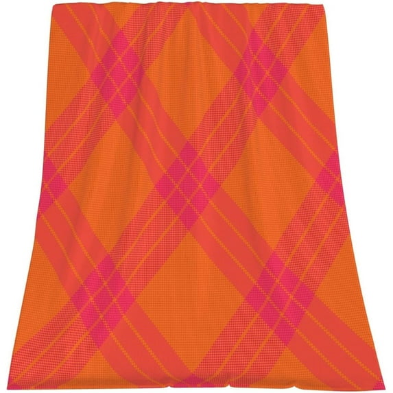 Super Soft Throw Blanket for Couch Light Pink Orange Plaid Lightweight Warm Cozy Flannel Fleece Blankets Checkered Blanket for Girls Women for Bed Sofa All Season Use 40" x 50"