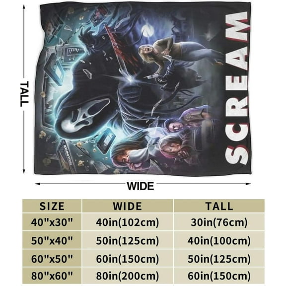 Super Soft Throw Blanket Halloween Horror Movie Blanket Screams Ghost-Face Blankets Bed Couch Decor for Men Women Adult Nap Bedroom Office Sofa Living Room Bedroom 80x60 in