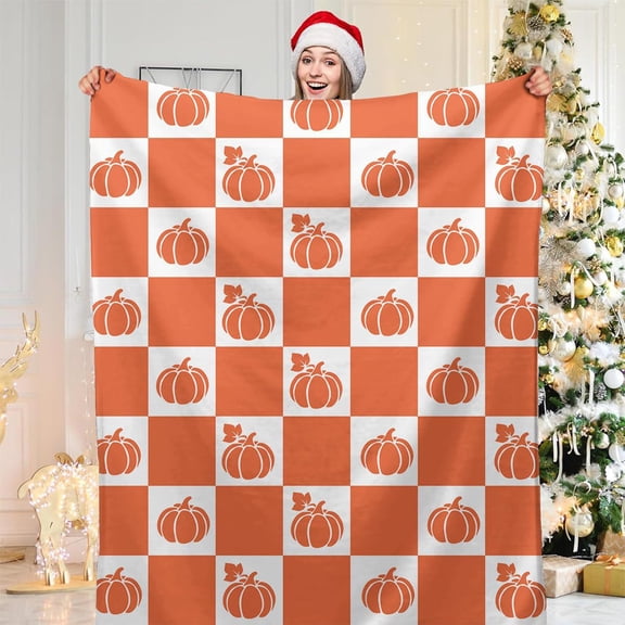 Super Soft Throw Blanket Pumpkin Plaid Fall Decor Thanksgiving Day Flannel Blanket 75x100cm/29.52x39.3in Holiday Gifts for Kids Adults Halloween Decorations
