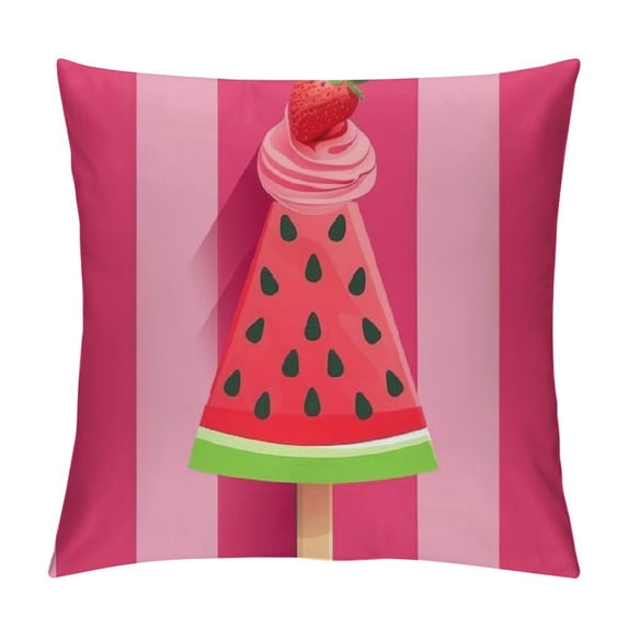 Super Soft Throw Pillow Covers Decorative Summer Fruits Theme Pink Cartoon Watermelon Square Cushion Cover Throw Pillow Case for Home Live Room (Pink Cartoon Watermelon)