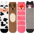 thumbnail image 1 of Super Soft Warm Cute Animal Non-Slip Fuzzy Crew Winter Socks - 4 Pairs - Assortment A, 1 of 5