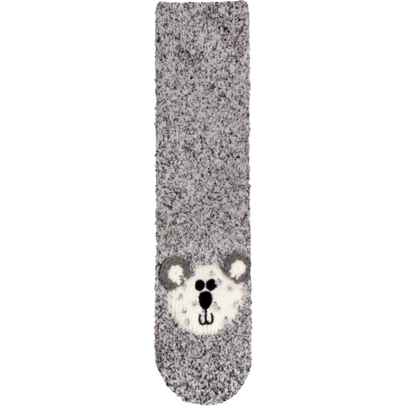 BambooMN Women's Super Soft Warm Cute Animal Non-Slip Fuzzy Fluffy Crew Winter Home Socks, Grey Bear Extra Large - 1 Pair