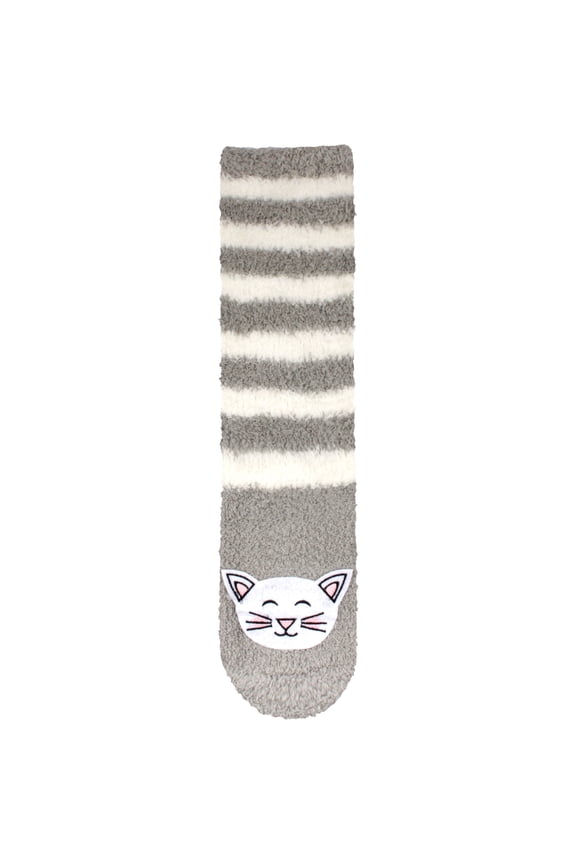Women's Super Soft Warm Cute Animal Non-Slip Fuzzy Fluffy Crew Winter Home Socks, Grey Cat Extra Large - 1 Pair