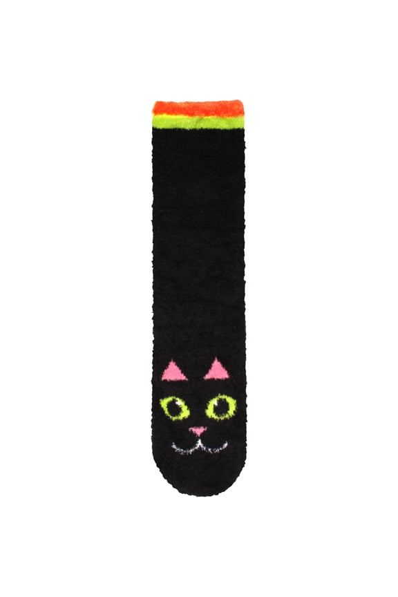 Women's Super Soft Warm Cute Animal Non-Slip Fuzzy Fluffy Crew Winter Home Socks, Black Cat Extra Large - 1 Pair