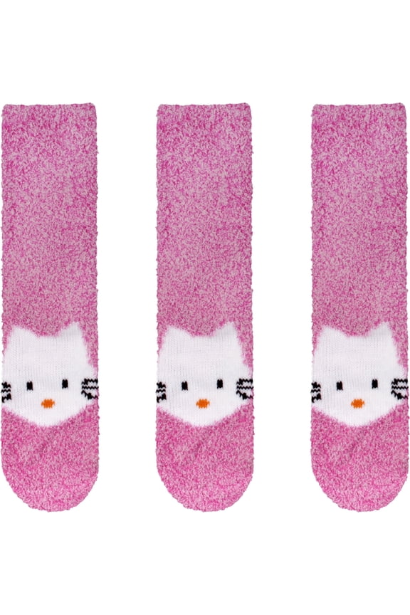 Women's Super Soft Warm Cute Animal Non-Slip Fuzzy Fluffy Crew Winter Home Socks, Pink Kitty Extra Large - 3 Pairs