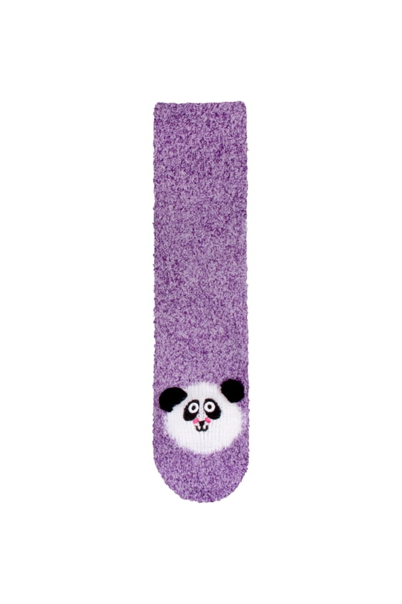 Women's Super Soft Warm Cute Animal Non-Slip Fuzzy Fluffy Crew Winter Home Socks, Purple Panda - 1 Pair