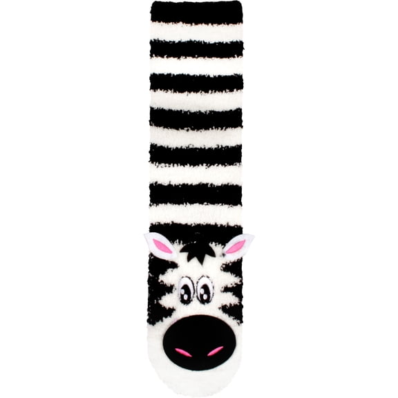 BambooMN Women's Super Soft Warm Cute Animal Non-Slip Fuzzy Fluffy Crew Winter Home Socks, Zebra - 1 Pair