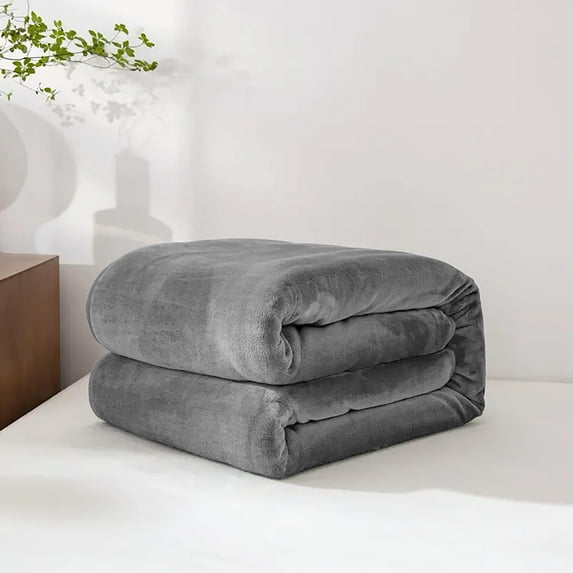 Super Soft Warm Flannel Fleece Plush Microfiber Bed Throw Blanket Queen - Grey