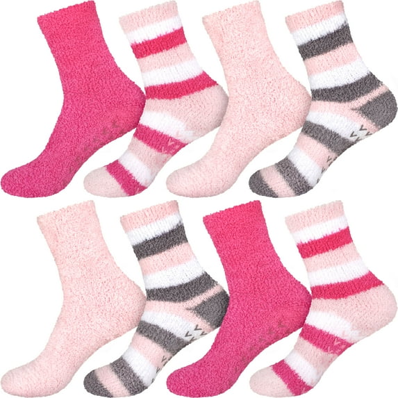 Super Soft Warm Fun Fuzzy Cozy 05 Stripe Home Socks - Assortment 98 - 8 Pairs
