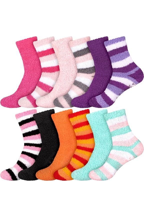 Super Soft Warm Microfiber Fun Fuzzy Comfy Home Socks - Assortment A - 12 Pairs