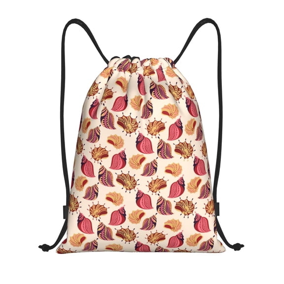 Drawstring Backpack Sports Gym Bag for Women Men, Sea Shells Water Resistant Drawstring Bags for Sports, Gym, Travel, Swimming, Beach