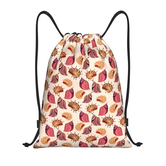 Drawstring Backpack Sports Gym Bag for Women Men, Sea Shells Water Resistant Drawstring Bags for Sports, Gym, Travel, Swimming, Beach