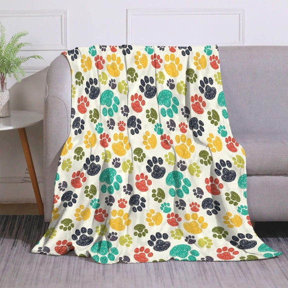 Super Soft Warm Throw Blanket for Bed Couch Sofa, 50" X 60" Blanket for Kids Adults All Season, Multicolor Cat Paw Print Seamless Pattern
